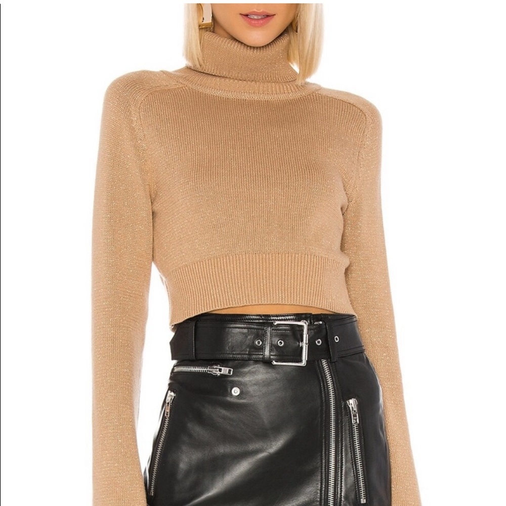 NWOT Camila Coelho camel color turtleneck sweater with gold flecks small